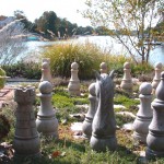 Chess board sculpture and landscape