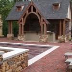 POOL HOUSE WITH BRICK PAVING and FLAGSTONE WALLS